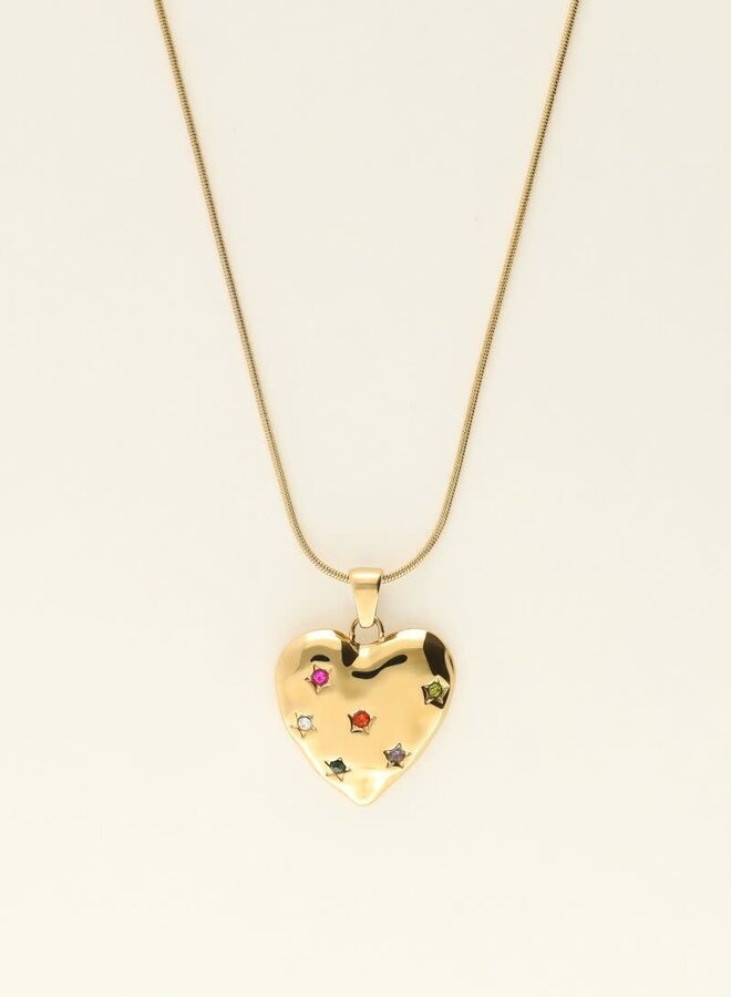 Universe ketting met hart bedel met gekleurde steentjes