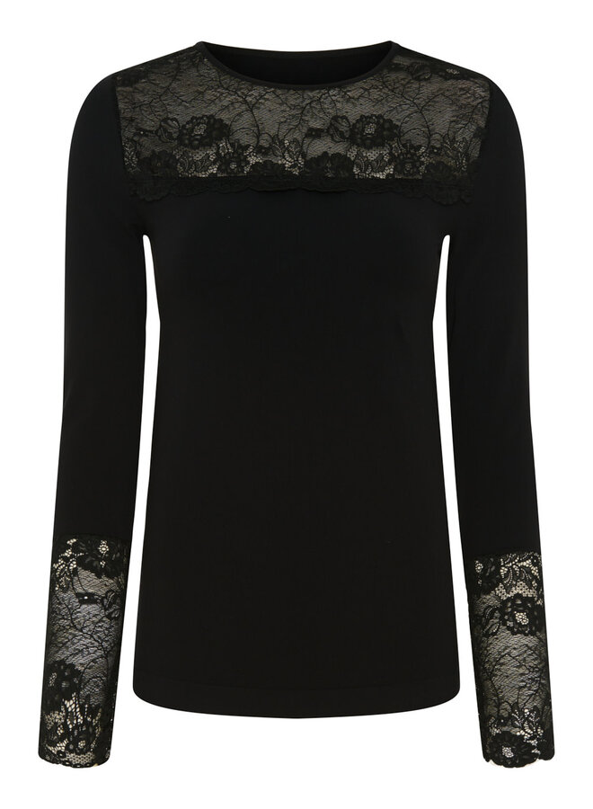 Nancy Blouse lacechest LS - Black