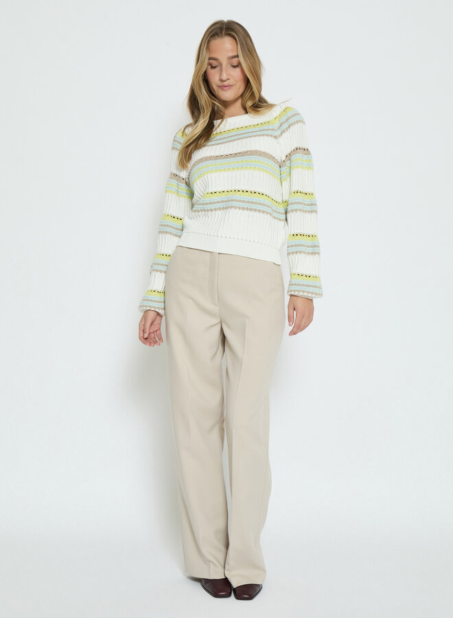 Signa Round Neck Knit Pullover - Celery Green Stripe