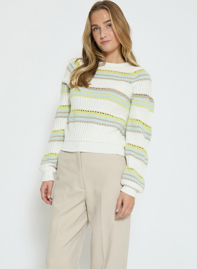 Signa Round Neck Knit Pullover - Celery Green Stripe