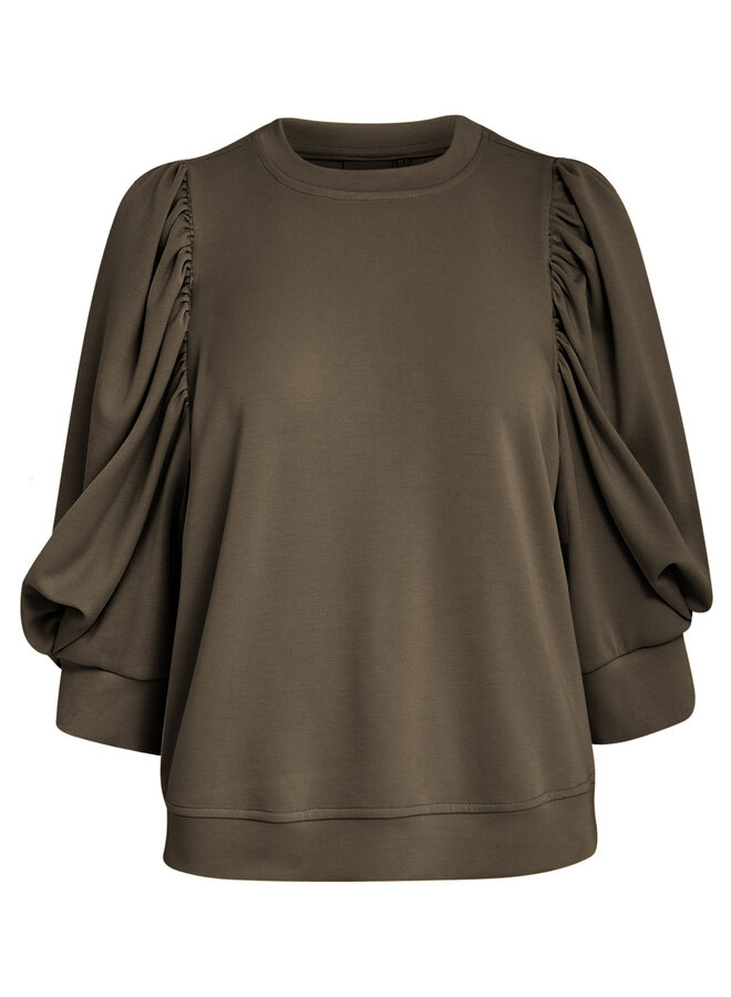 Dicette 3/4 Puff Sleeve Sweat - Canteen Brown