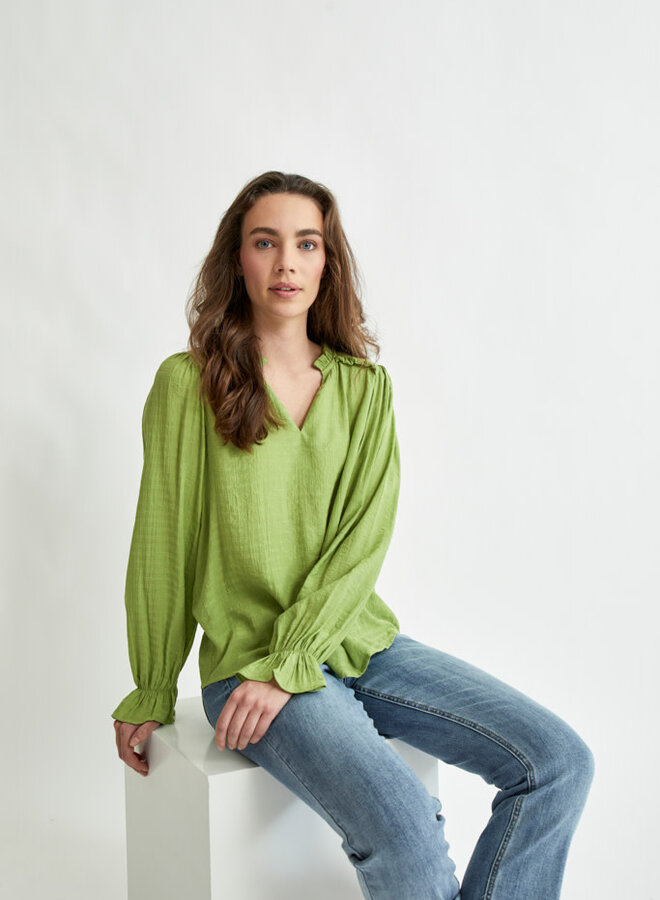 Sari V-Neck Long Sleeve Blouse - Guacamole Green