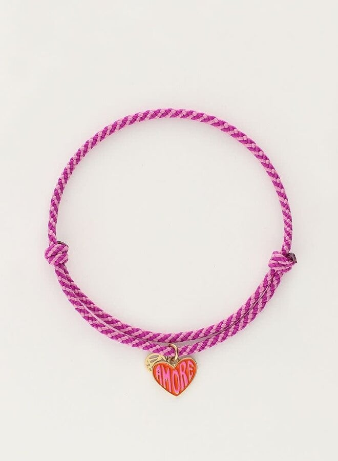 Candy paarse touw armband met hart