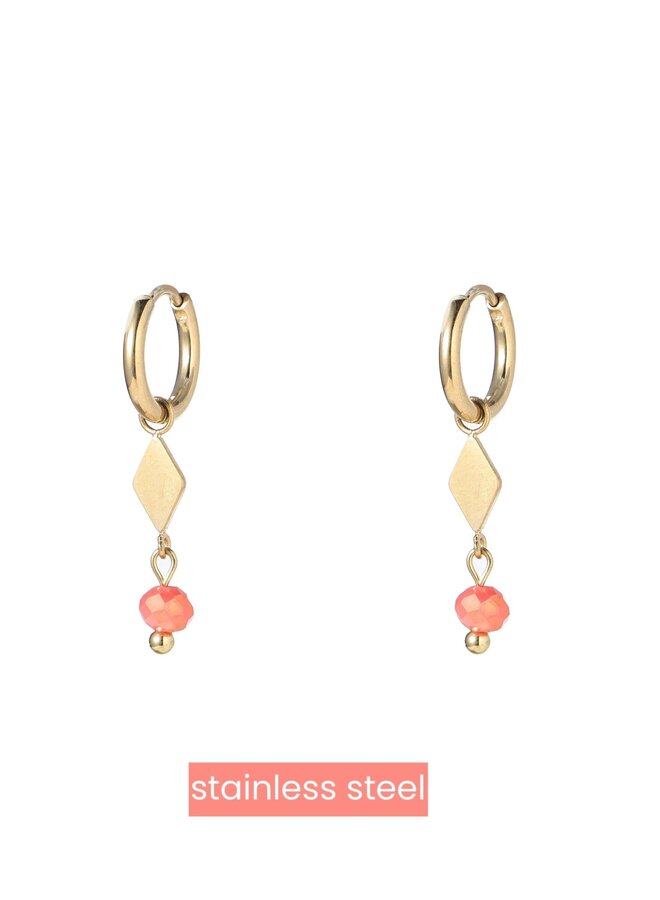 Diamond Hoop - 14K + Coral