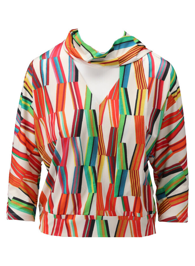 V-hals top met sjaaltje & design  - P753