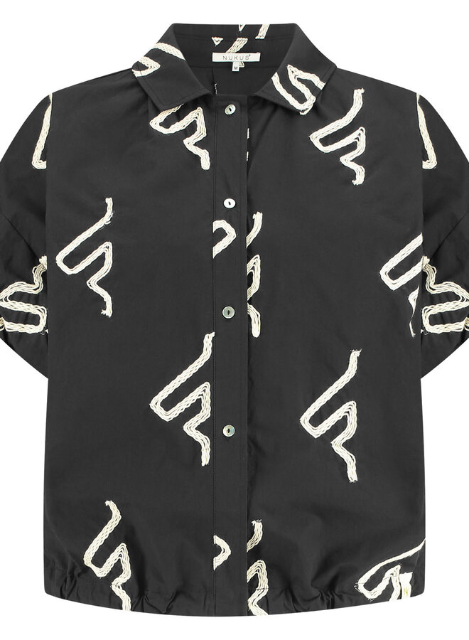 Catalina Top Embroidery - Black/Sand