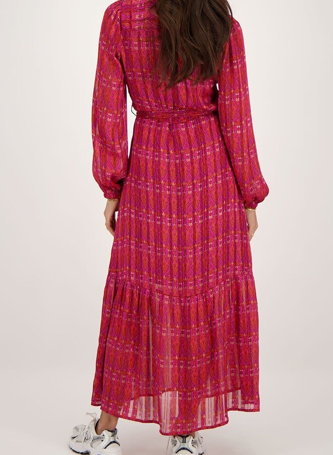 Rode maxi dress met aztec print