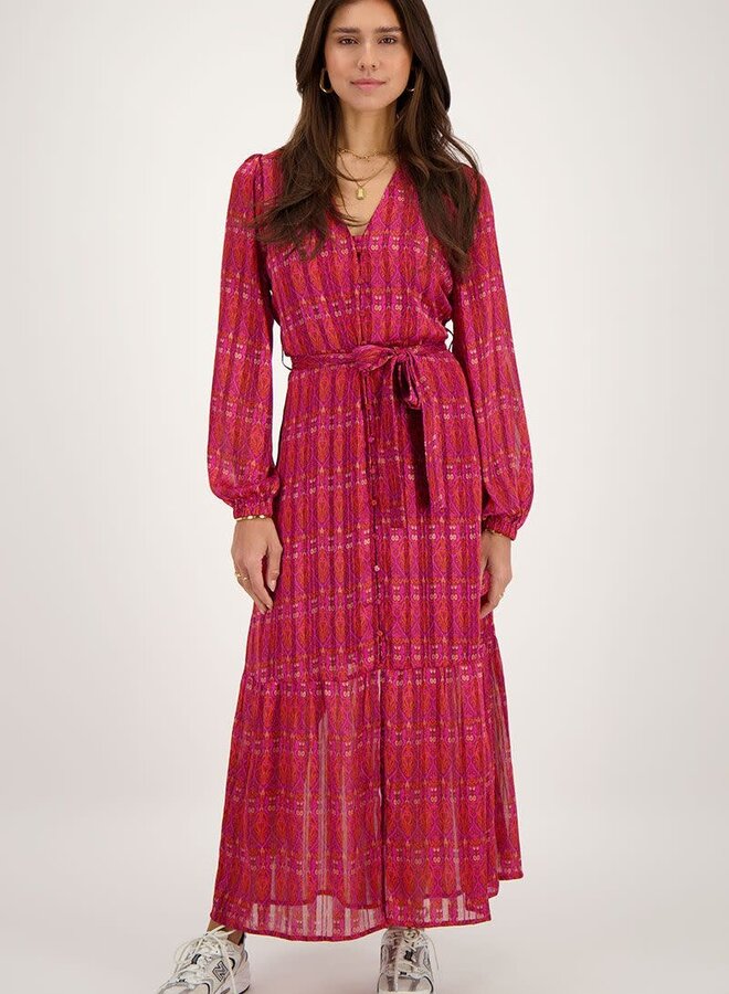 Rode maxi dress met aztec print