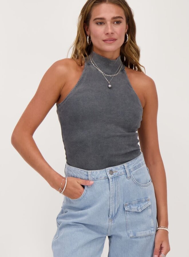 Grijze halter top met rib structuur