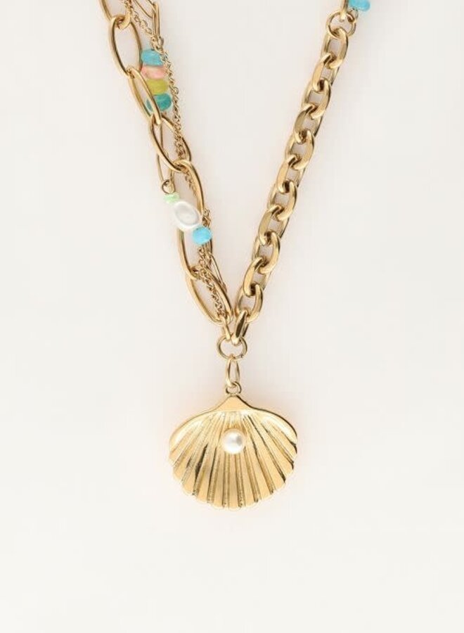 Ocean schakelketting met schelp en mulitkleur kraaltjes