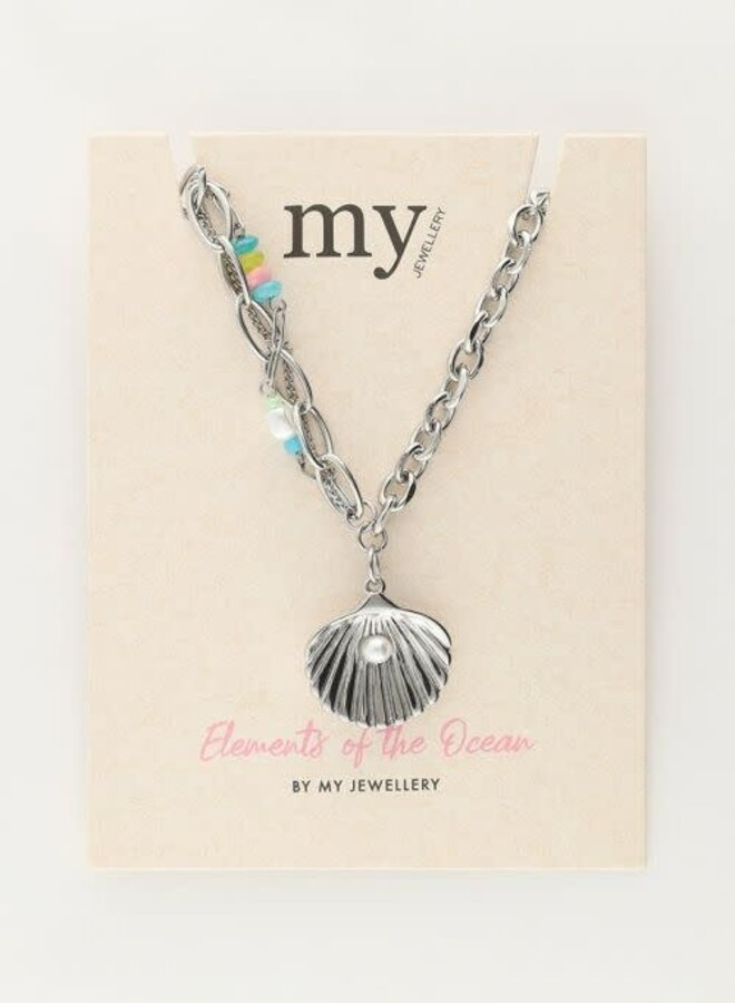 Ocean schakelketting met schelp en mulitkleur kraaltjes