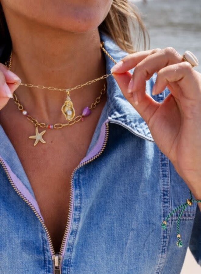 Ocean schakelketting met wokkelschelp en parel