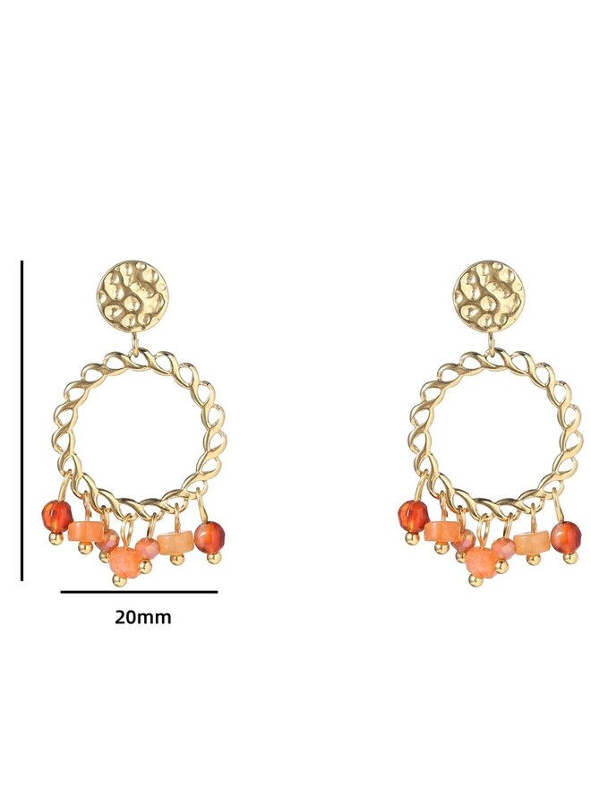 Beads Fringe Earring - 14K + Coral