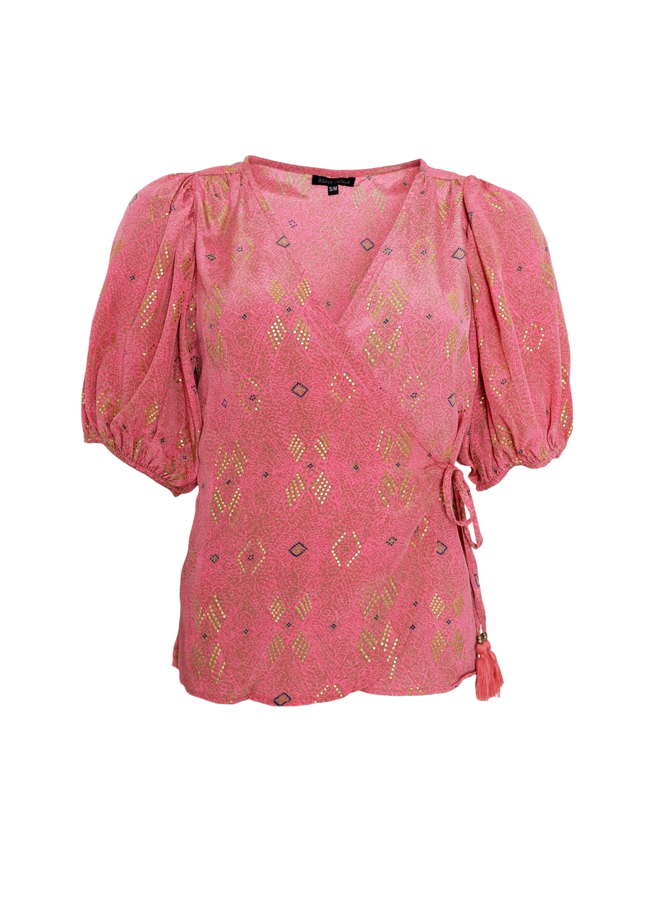 BCLUNA puff sleeve wrap blouse - Argyle Pink