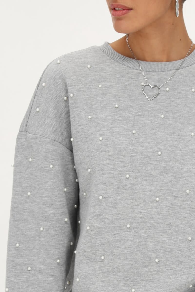My Jewellery Grijze oversized sweater met parels