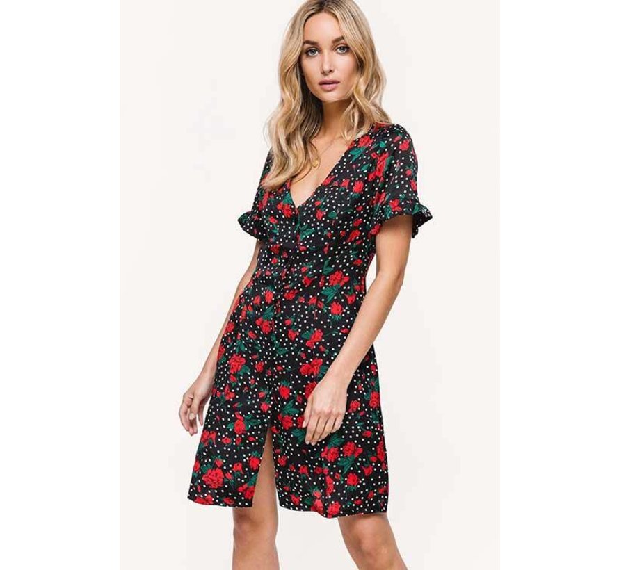 Dotty rose bloemenprint jurk