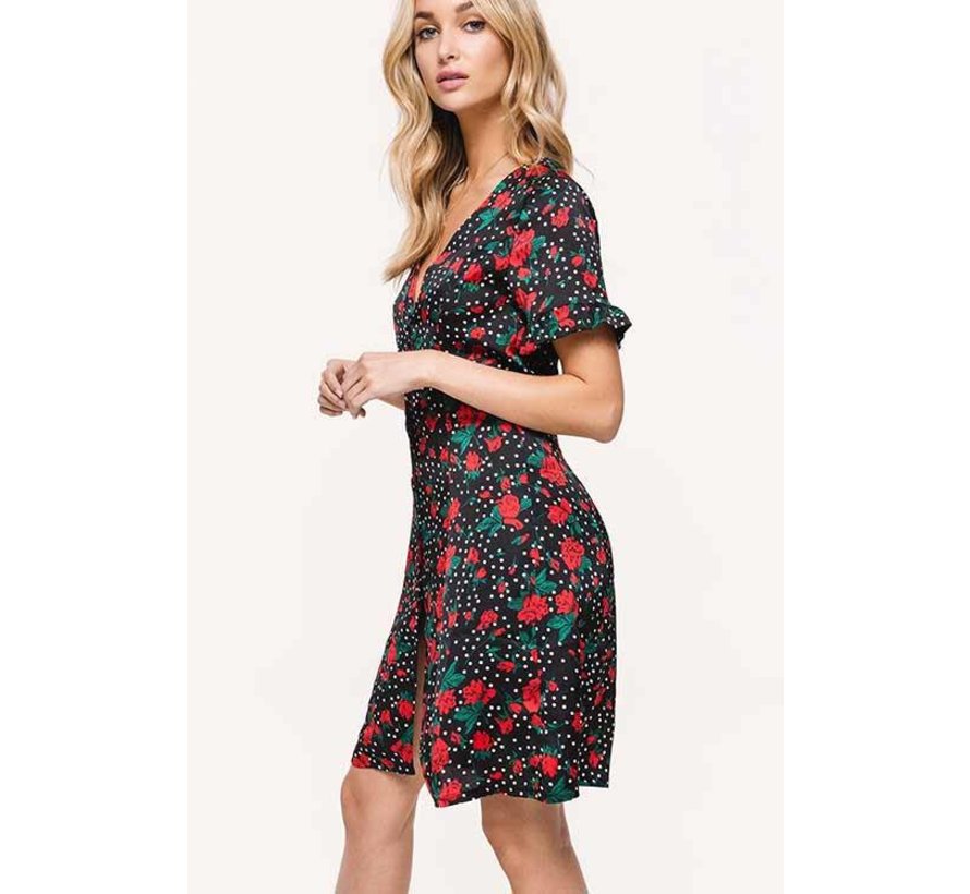 Dotty rose bloemenprint jurk