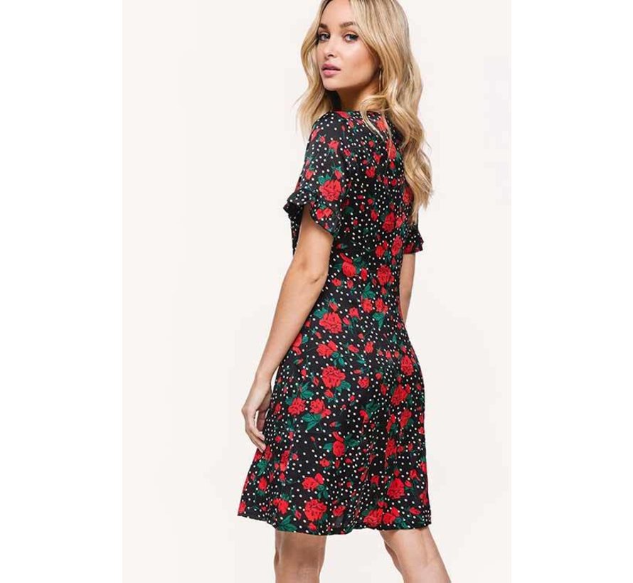 Dotty rose bloemenprint jurk