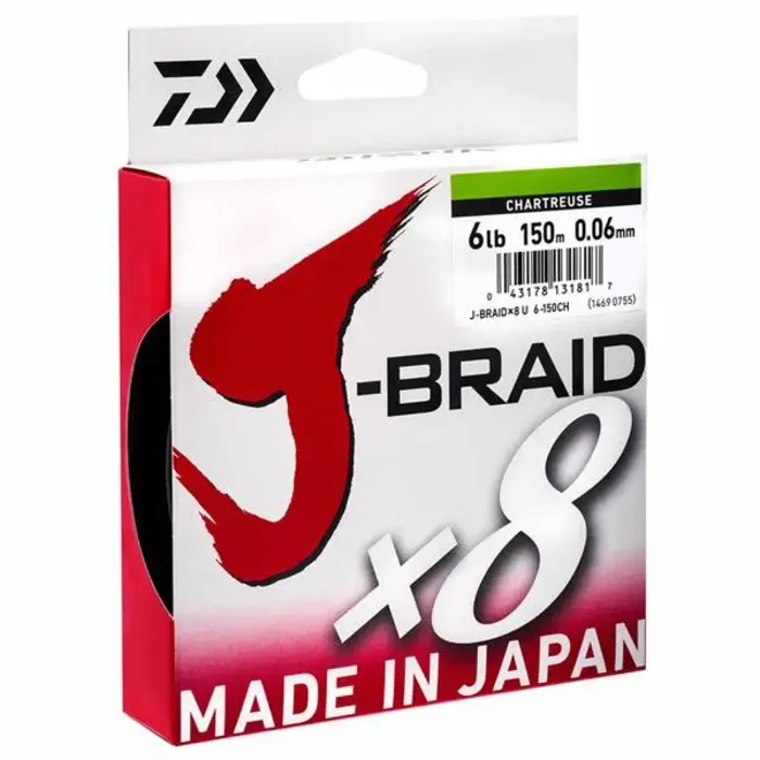 Daiwa J-Braid X8E 150 Mtr Chartreuse 0.24 Mm 18 Kg