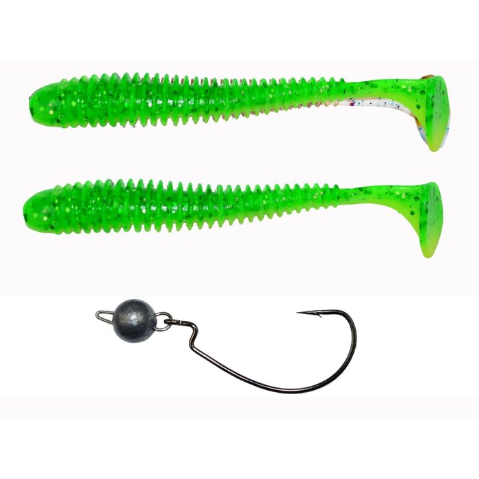 Lft Bottom Jig Vibration Worm 2 Shads +1 Jighead 9 cm 5 gram #1/0