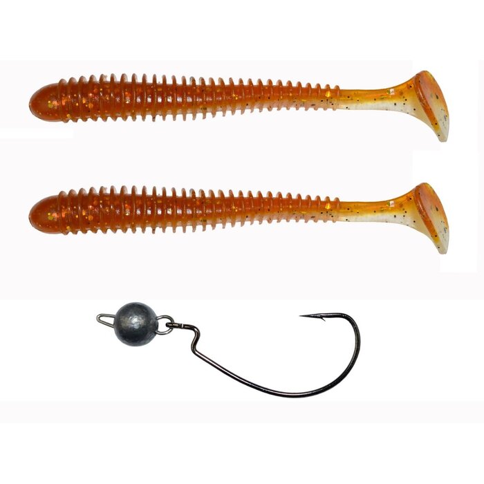 Lft Bottom Jig Vibration Worm 2 Shads +1 Jighead 9 cm 5 gram #1/0