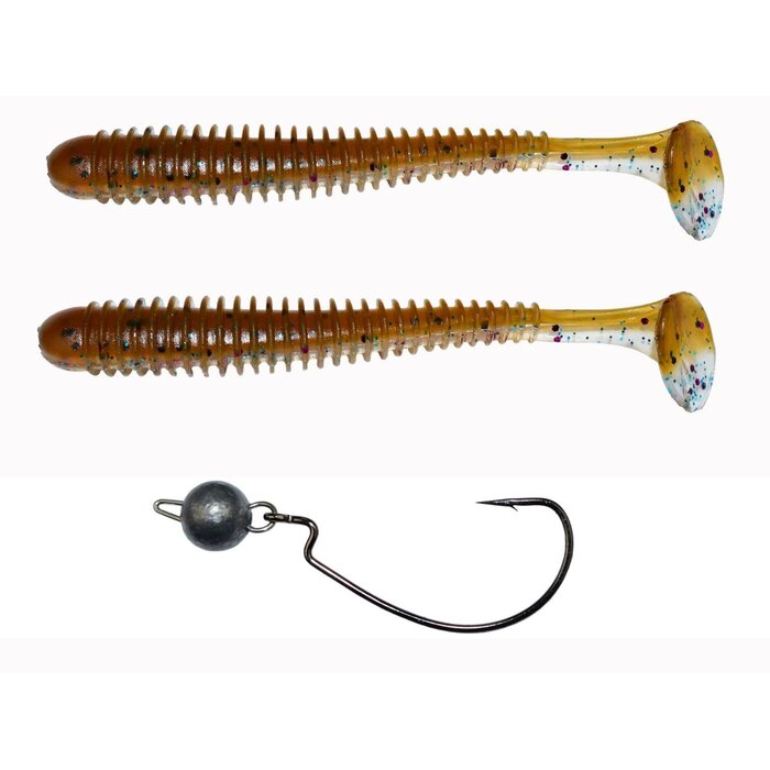 Lft Bottom Jig Vibration Worm 2 Shads +1 Jighead 9 cm 5 gram #1/0