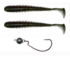Lft Bottom Jig Vibration Worm 2 Shads +1 Jighead 9 cm 5 gram #1/0