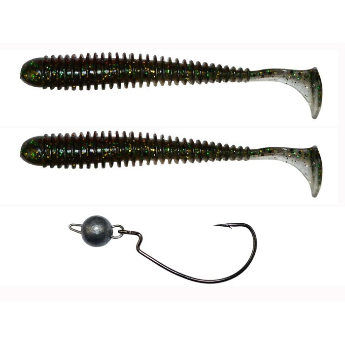 Lft Bottom Jig Vibration Worm 2 Shads +1 Jighead 9 cm 5 gram #1/0