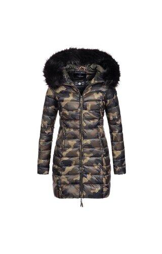 Marikoo Marikoo gewatteerde dames winterjas met bontkraag camouflage Marikoo Marikoo gewatteerde dames winterjas met bontkraag camouflage