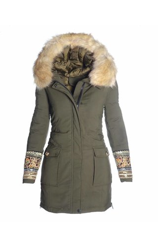 Modegram Modegram dames parka met pailletten groen Modegram Modegram dames parka met pailletten groen