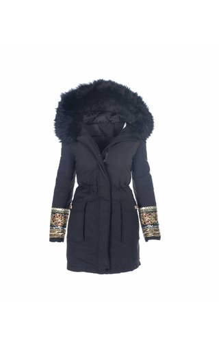 Modegram Modegram Damen Parka mit Pailetten schwarz Modegram Modegram Damen Parka mit Pailetten schwarz