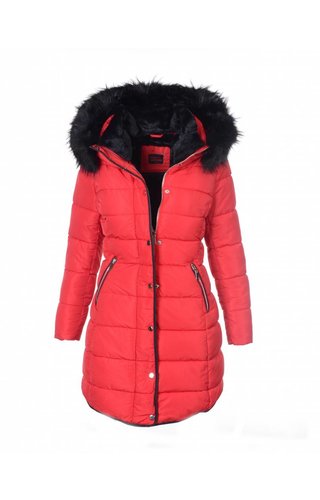 Modegram Modegram gesteppte Damenjacke mit schwarzem Pelz rot Modegram Modegram gesteppte Damenjacke mit schwarzem Pelz rot