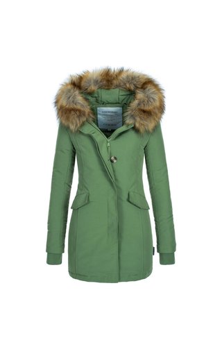 Modegram Modegram Damen Parka Winterjacke mit Pelzkrage grün Modegram Modegram Damen Parka Winterjacke mit Pelzkrage grün