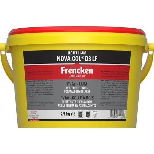 Frencken Houtlijm Nova Col D3 LF 250 g / 750 g / 2,5 kg / 10 kg / 25 kg Frencken Frencken Houtlijm Nova Col D3 LF 250 g / 750 g / 2,5 kg / 10 kg / 25 kg