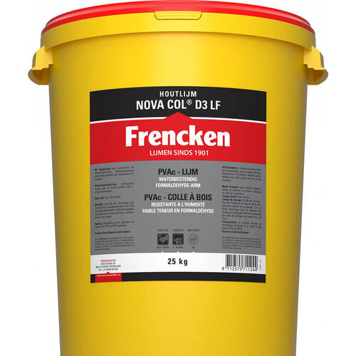 Frencken Houtlijm Nova Col D3 LF 250 g / 750 g / 2,5 kg / 10 kg / 25 kg Frencken Frencken Houtlijm Nova Col D3 LF 250 g / 750 g / 2,5 kg / 10 kg / 25 kg