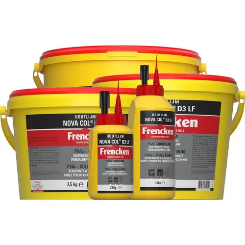 Frencken Houtlijm Nova Col D3 LF 250 g / 750 g / 2,5 kg / 10 kg / 25 kg Frencken Frencken Houtlijm Nova Col D3 LF 250 g / 750 g / 2,5 kg / 10 kg / 25 kg