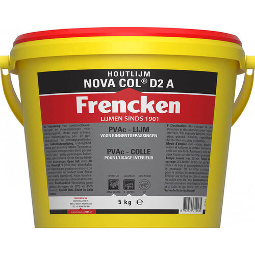 Frencken Houtlijm Nova Col D2 A 250 g / 750 g / 2,5 kg / 10 kg / 25 kg Frencken Frencken Houtlijm Nova Col D2 A 250 g / 750 g / 2,5 kg / 10 kg / 25 kg