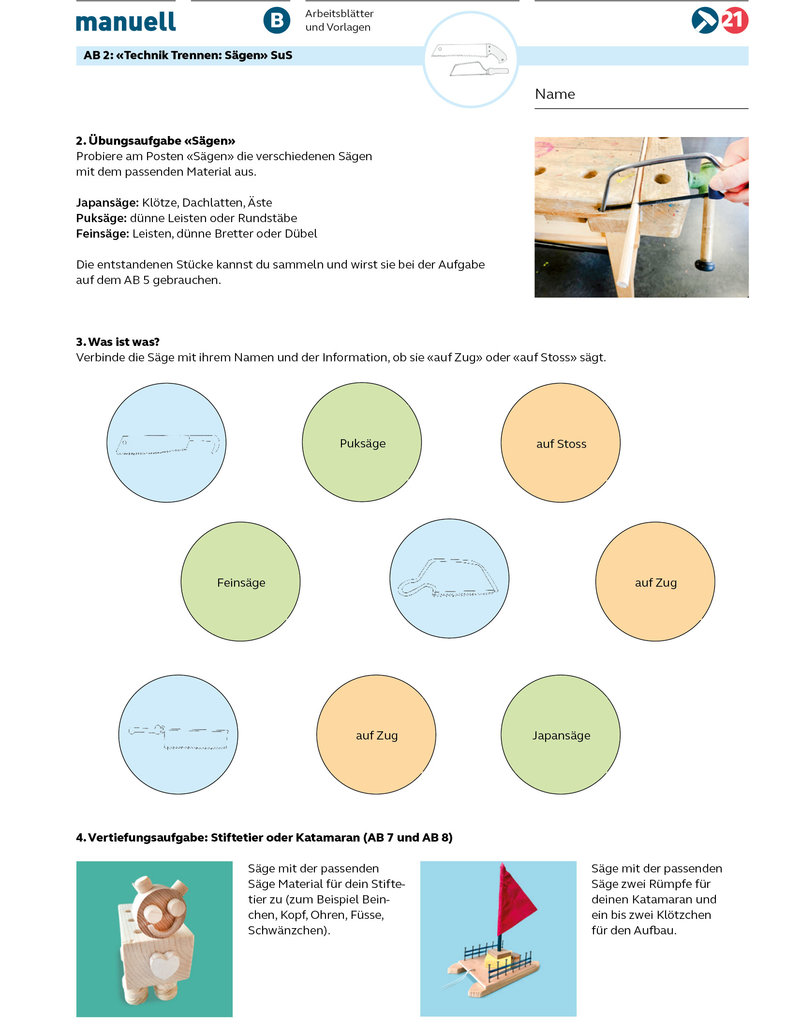 manuell Unterrichtsmaterial Holzbearbeitung Zyklus 2/als digitales Produkt