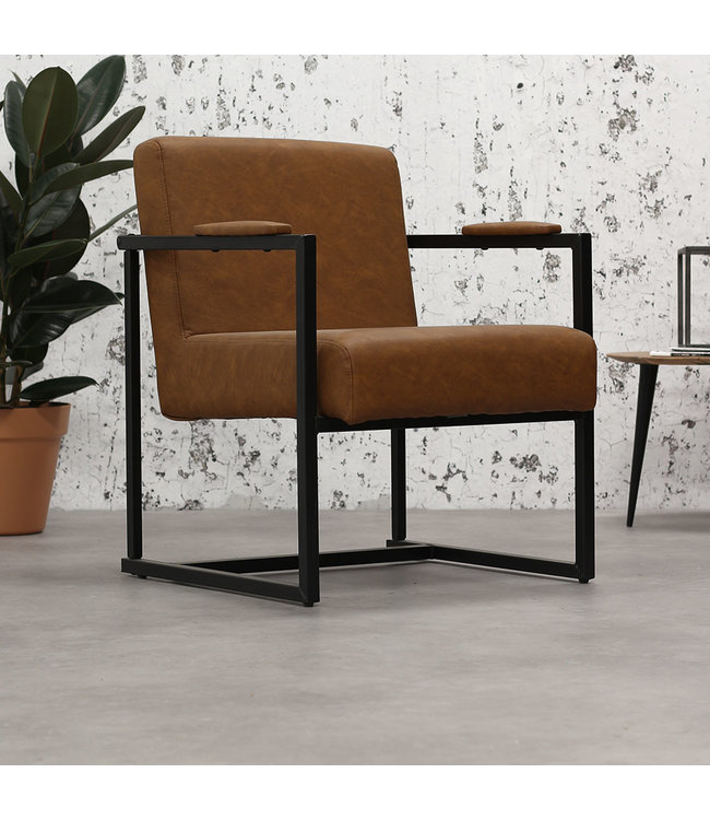 Industriële leren fauteuil cognac Tiger MEGA STUNTPRIJZEN DIMEHOUSE