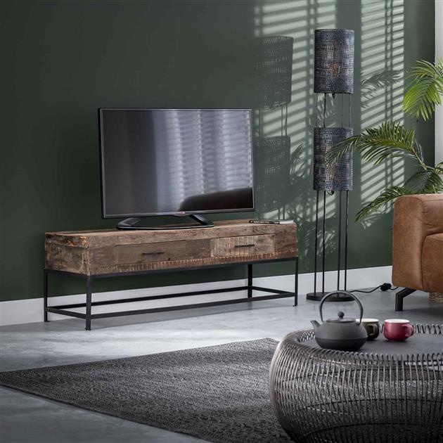 Industrieel houten TV-meubel Zeth 2 lades | Gratis verzending! DIMEHOUSE