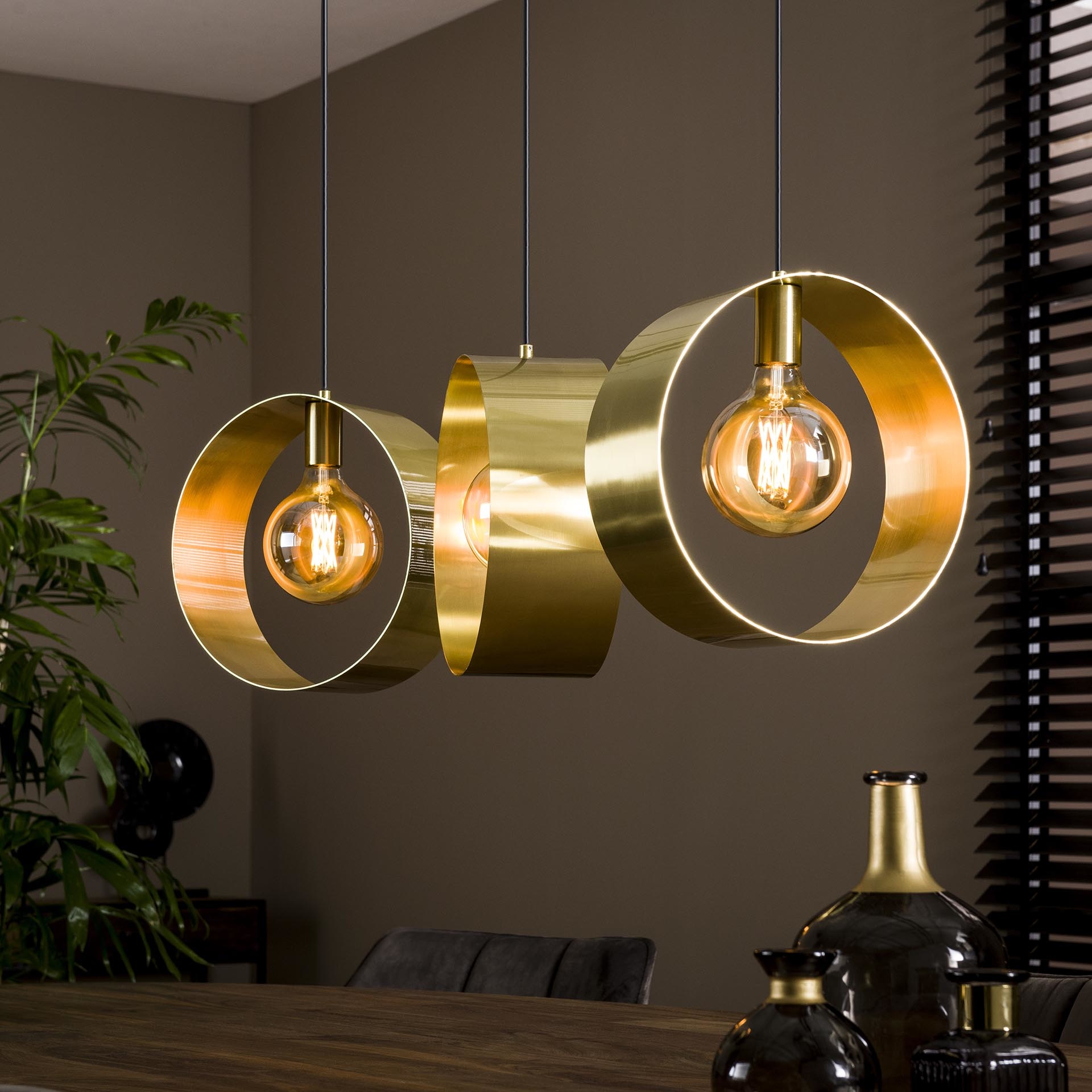 Industriële hanglamp Golden goud 3-lichts | POPULAIR - DIMEHOUSE