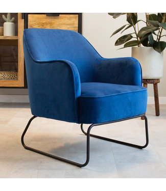 Dimehouse Industriële fauteuil velvet Kristie blauw