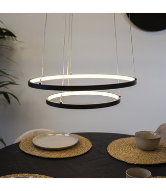 Ring hanglamp Elaine metaal zwart 2 cirkels