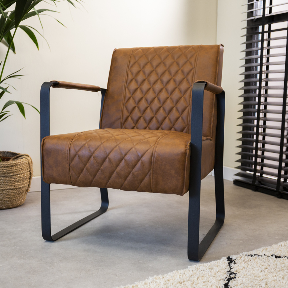 Industriële fauteuil Peter Cognac | Gratis - DIMEHOUSE