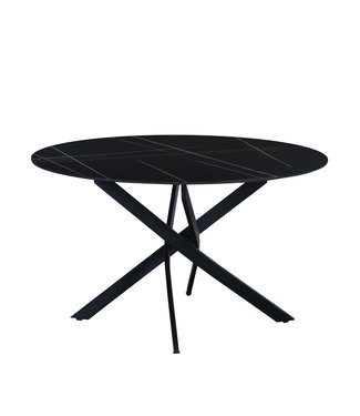 Dimehouse Ronde eettafel Vivian Ø130 cm marmerlook zwart spinpoot