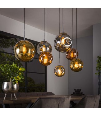 Industriële hanglamp Ada gekleurd glas 7-lichts