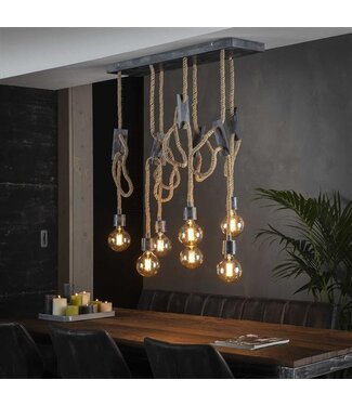 Industriële hanglamp Moritz 7-lichts touw metaal