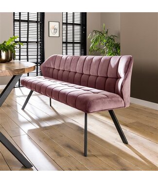 Industriële eetkamerbank Romy velvet 190 cm roze