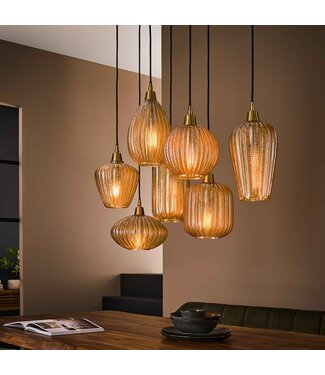 Industriële hanglamp Olaf amber 7-lichts glas