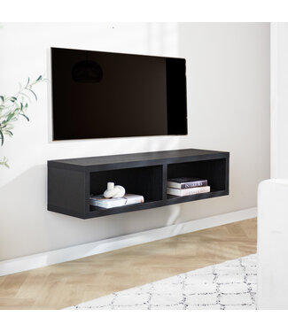Dimehouse Zwevend tv-meubel met open vakken Bernie zwart 125x30x35 cm
